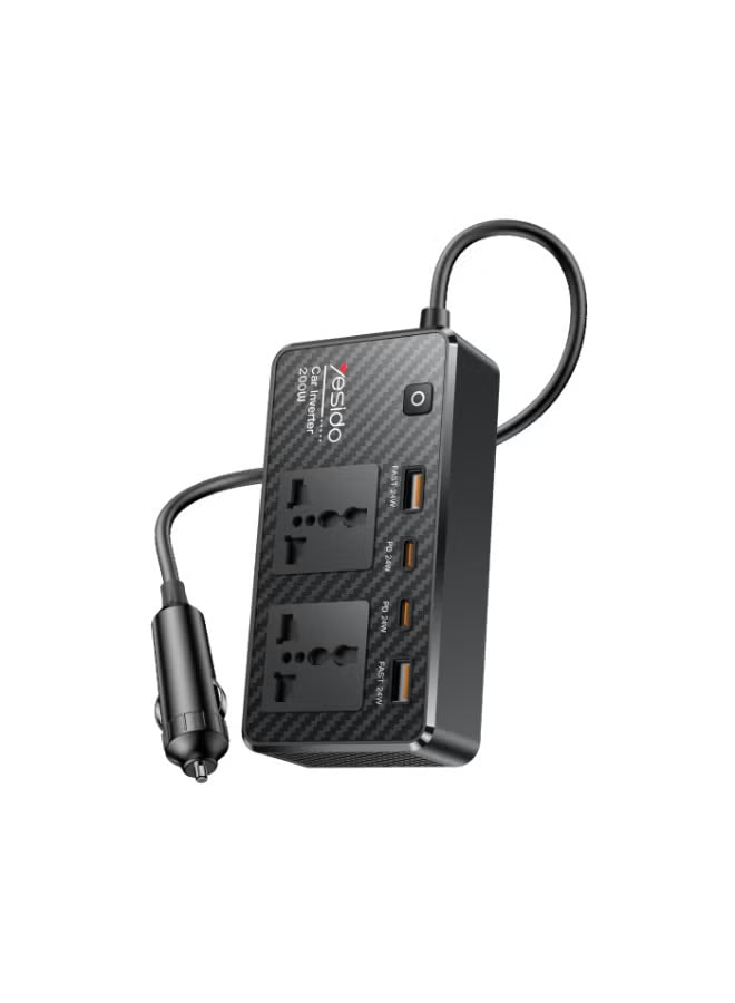 YESIDO VC07 200W Car Power Inverter 12V to 220V with QC 3.0 & PD Charging
