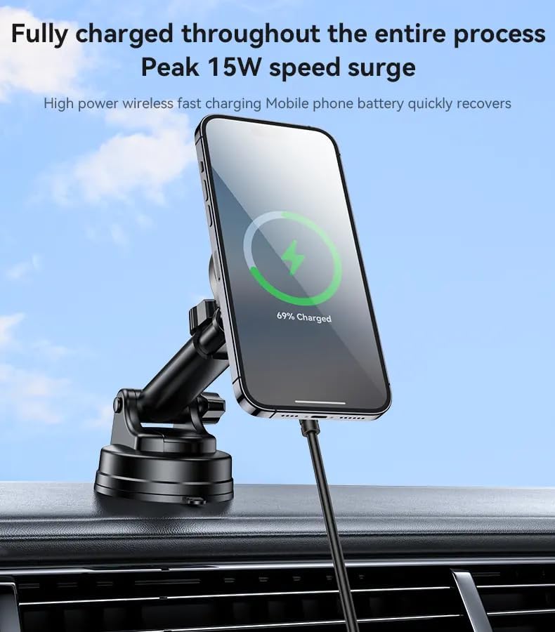 YESIDO C315 15W Magnetic Wireless Car Charger & Phone Holder with Cooling Fan