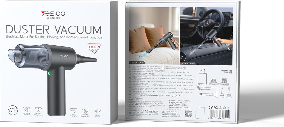 YESIDO Portable Cordless Car Vacuum Cleaner