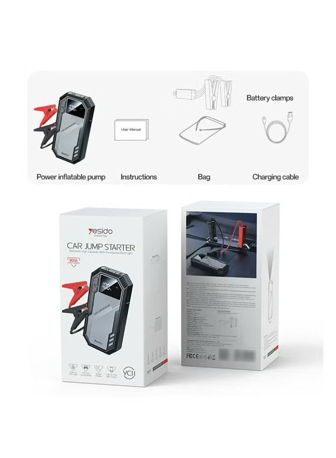 YESIDO VC11 6000mAh Car Jump Starter & Portable Power Bank – 800A